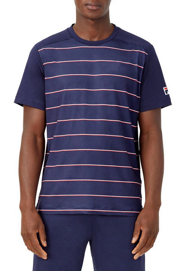 Fila Heritage Stripe Crew Men's Tops - Navy/Navy Stripes,NZ 458-92861